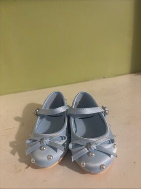 Janie and Jack Light Blue Pearl Bow Mary Jane Shoes